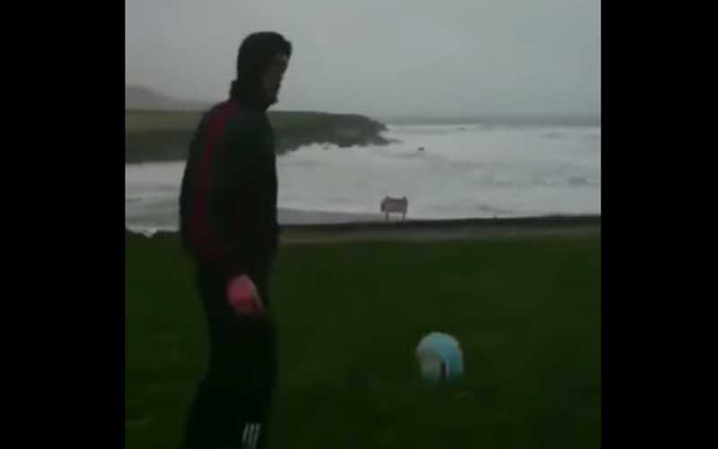 Incredible video shows football as boomerang during Irish storm
