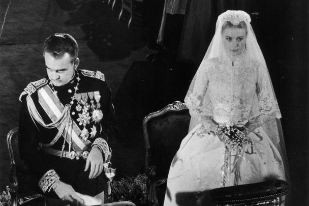 April 19, 1956: Prince Rainier of Monaco with his bride, Her Most Serene Highness Princess Grace Patricia (Grace Kelly), during their wedding service in Monaco Cathedral.