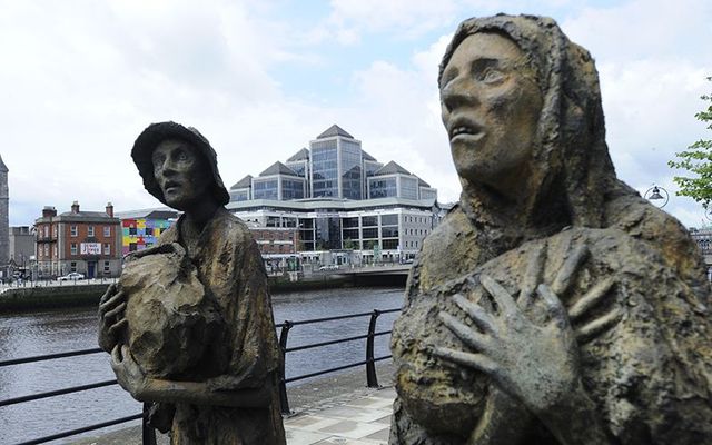 Rowan Gillespie\'s famine memorial along the quays in Dublin city.