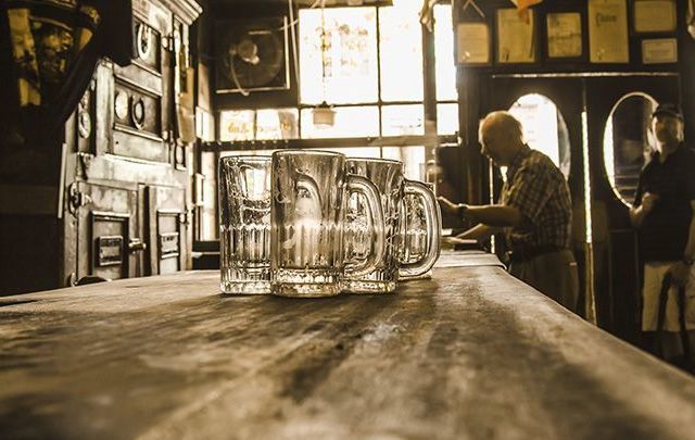 Empty pint glasses on a bar. Bar owners in Newmarket, Co Cork, will remain closed on Good Friday despite the lifting of the 90 year alcohol ban.