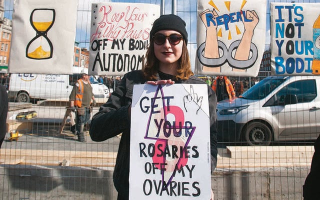 A pro-choice protester at a Strike for Repeal rally in Dublin, during the summer of 2017.