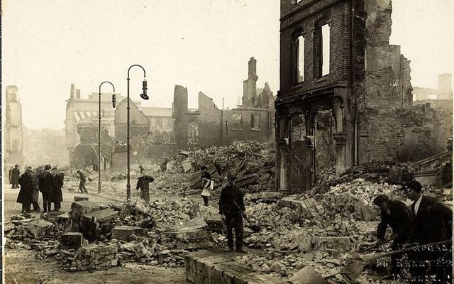 Destruction caused by British bombing in Cork during the Irish War for Independence.