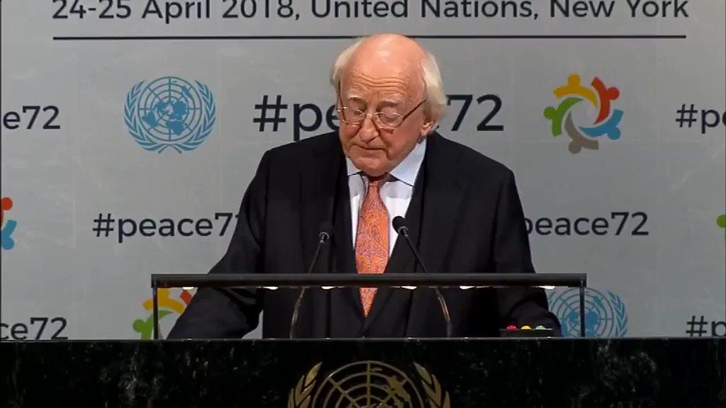 Irish President decries "pursuit and prosecution of war" at United Nations