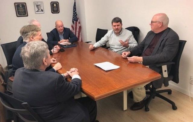 Mark Thompson speaks to AOH representatives and Congressman Joe Crowley during the Emergency Tour of the East Coast early this year, lobbying for US intervention with the British Government on behalf of victims of the conflict.