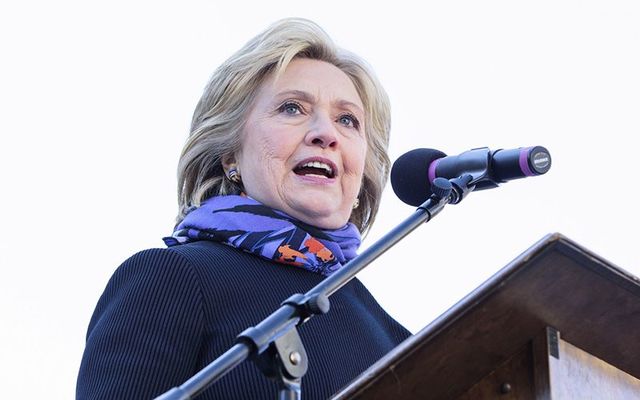 Hillary Clinton addressing a crowd on Martin Luther King Day.