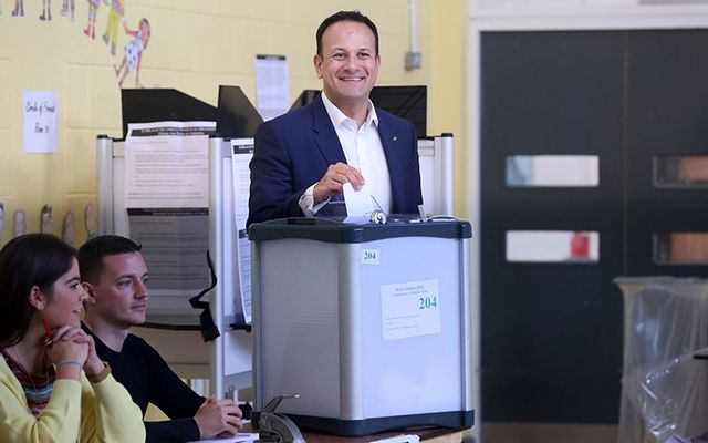 Ireland\'s Taoiseach (Prime Minister) Leo Varadkar voting Yes in the Eighth Amendment referendum.