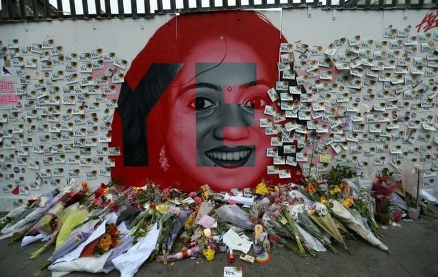 A mural of Savita Halappanavar with \'Together For Yes\' flyers in Dublin.