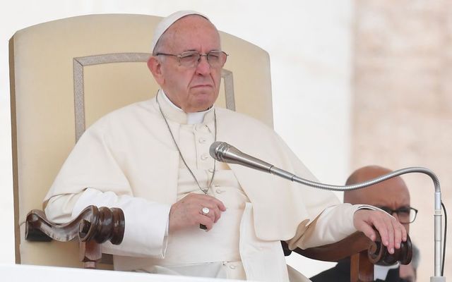 Pope Francis gives a weekly general audience at St Peter\'s Square on May 9, 2018, in the Vatican.