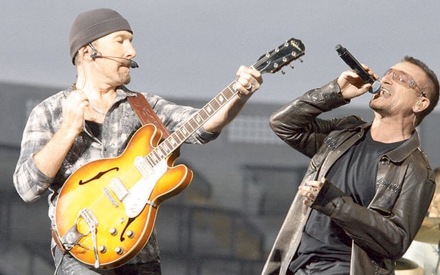 The Edge, aka David Evans, and Bono performing with U2 since 1976!