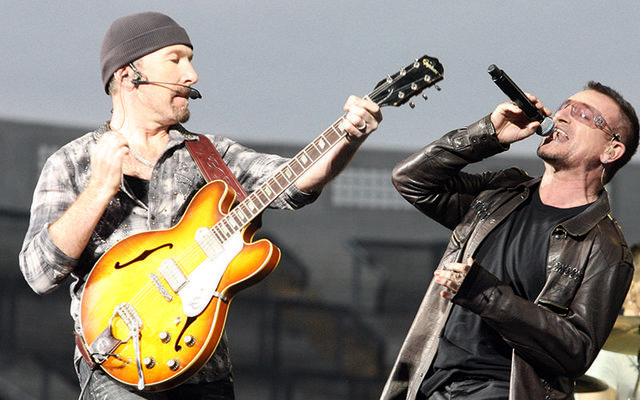 The Edge, aka David Evans, and Bono performing with U2 since 1976!