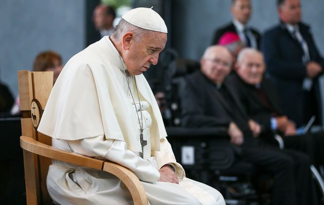 Pope Francis in prayer at Knock Shrine, County Mayo, on Sunday morning. 