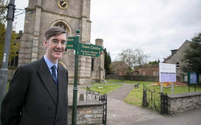 Conservative MP Jacob Rees-Mogg poses for a photograph near his constituency office in Keynsham on May 4, 2018, in North East Somerset, United Kingdom. 