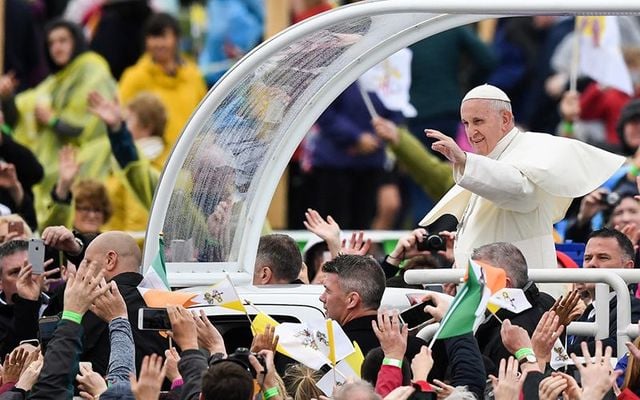 Pope Francis arrives for Mass at Phoenix Park in Dublin on Sunday.