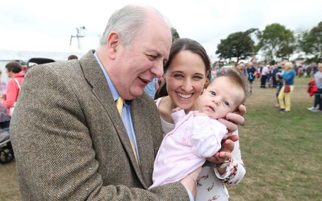 Presidential hopeful Gavin Duffy with Sophie McMahon 6weeks old and her mum from Gort Co Galway at the Tullamore Show in County Offaly.