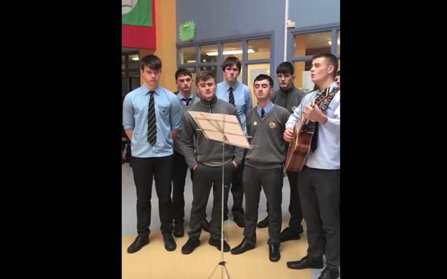Naas CBS 6th year students perform a choral rendition of ‘The Green Fields of France’ to commemorate 100 years since the end of WWI.