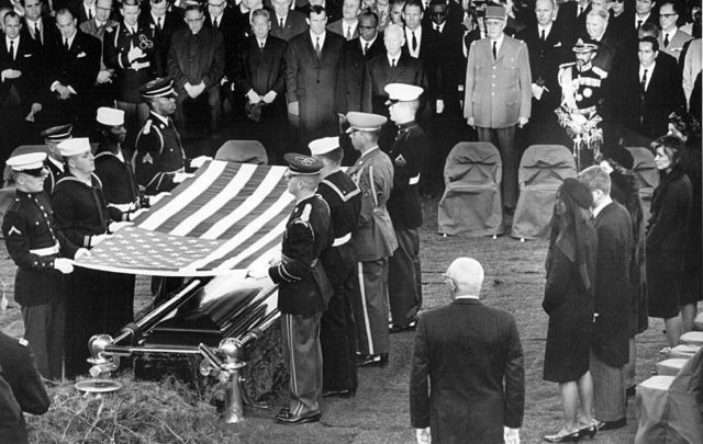 An honor guard at the casket of President Kennedy on November 25, 1963 in Arlington National Cemetery.
