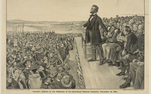 President Abraham Lincoln delivers the Gettysburg Address.