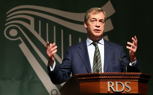 Founder and former leader of the right-wing UKIP Eurosceptic party, Nigel Farage, speaking in Dublin. 