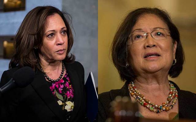 Democratic senators Kamala Harris and Mazie Hirono.