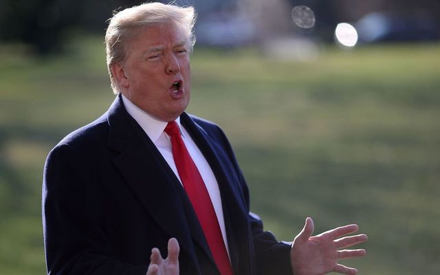 U.S. President Donald Trump answers questions from the media after his firing of Secretary of State Rex Tillerson before departing from the White House on March 13, 2018, in Washington, DC. 