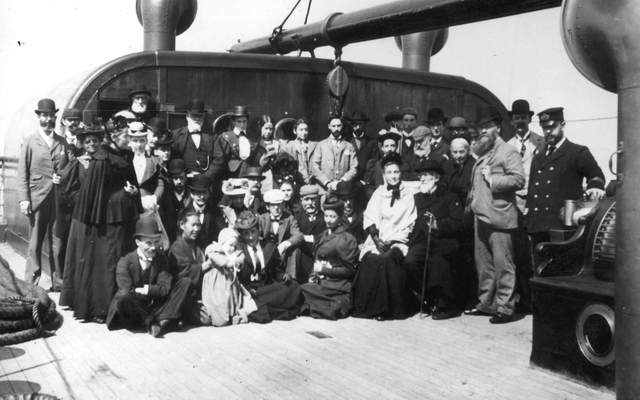 July 22, 1895: Passengers and crew on board the immigrant ship SS Gallia, near Queenstown on the coast of Ireland.