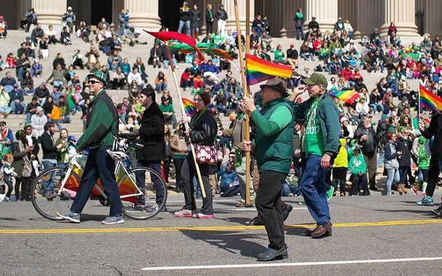 Celebrating St. Patrick\'s Day parade in Washington DC, in 2015.