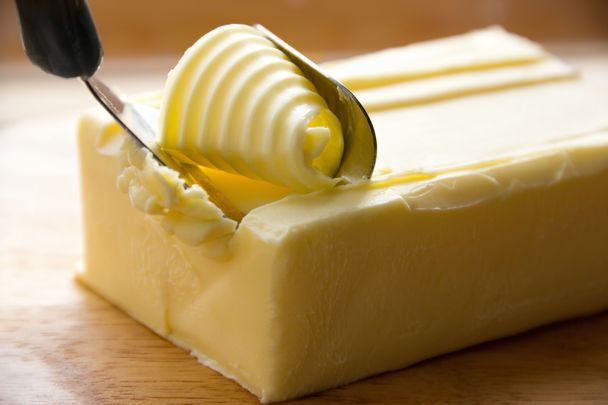 Butter shaved with knife