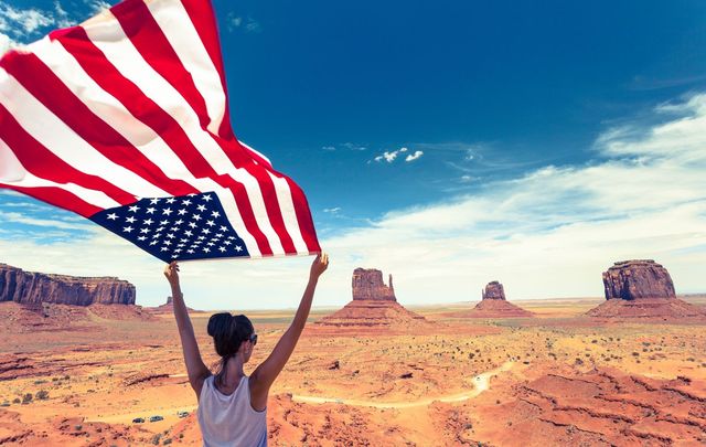 Students with USA flag 