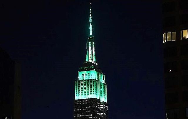 The Empire State Building in New York City lights up green for St. Patrick\'s Day