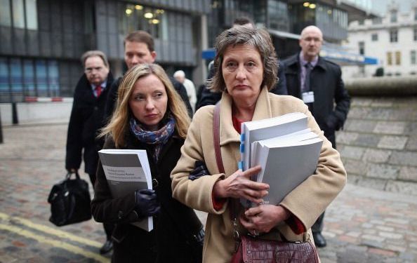 Geraldine Finucane, (R) and daughter Katherine Finucane (L) and other members of the Finucane family arrive at Methodist Central Hall to make a statement to the press on December 12, 2012, in London, England.