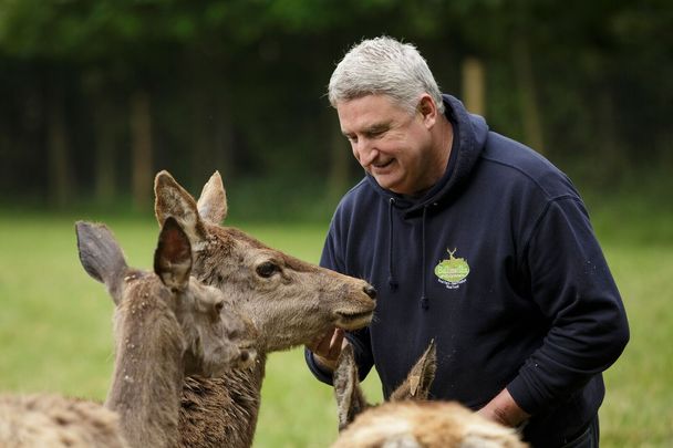 Pat Mulcahy, The Mindful Farmer, and one of his beautiful organically farmed deer.