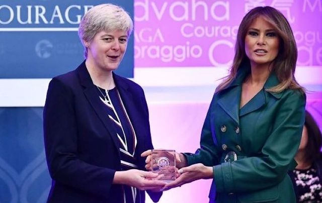 First Lady Melania Trump presents Sister Orla Treacy with her award
