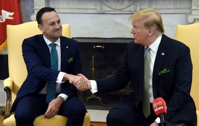U.S. President Donald Trump shakes hands with Ireland Prime Minister Leo Varadkar during a meeting in the Oval Office of the White House on March 14, 2019, in Washington, DC.