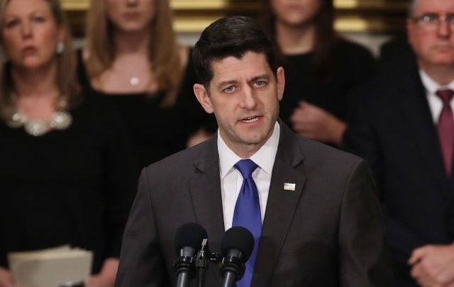 Former Speaker of the House Paul Ryan (R-WI) delivers remarks during a memorial ceremony for former U.S. President George H.W. Bush in the U.S. Capitol Rotunda December 03, 2018, in Washington, DC. 