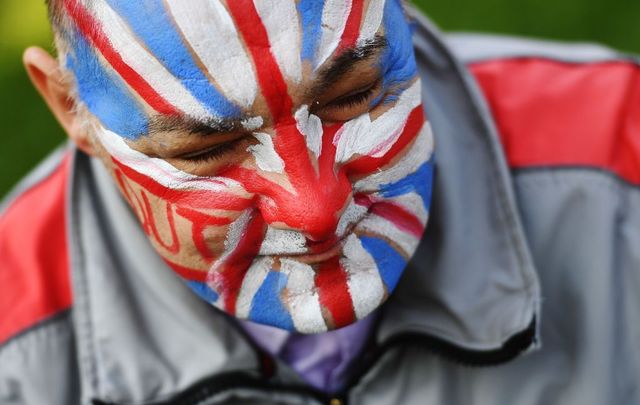 Pro Brexit demonstrator in Parliament Square on March 29, 2019 in London, England.