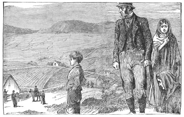Family being evicted from their farmstead in rural Ireland during the Irish Famine.