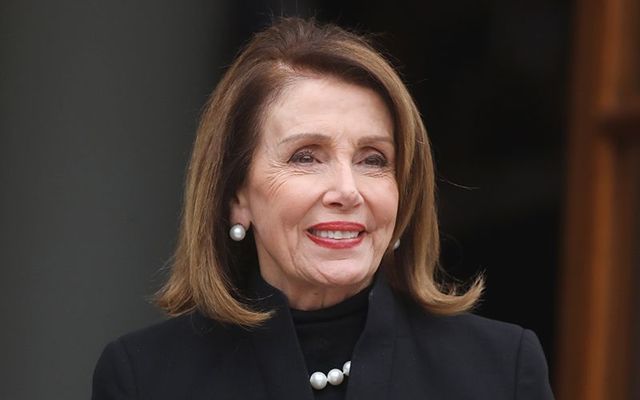 US House Speaker Nancy Pelosi photographed outside Ireland\'s Government buildings.