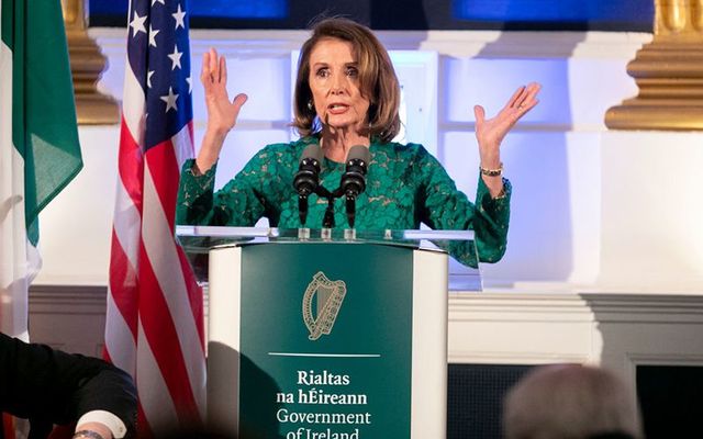 US House Speaker Nancy Pelosi speaking at Dublin Castle during her trip to Dublin.