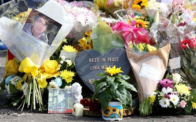 A memorial for Lyra McKee near where she was murdered in Creggan, Derry.