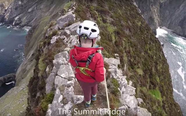 Luke Miller, 5, walks along the terrifying summit ridge of The Sturrall in Co. Donegal.