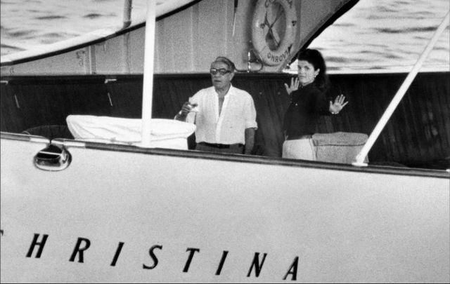 Aristotle Onassis and Jackie Kennedy aboard their yacht before it was refurbished.
