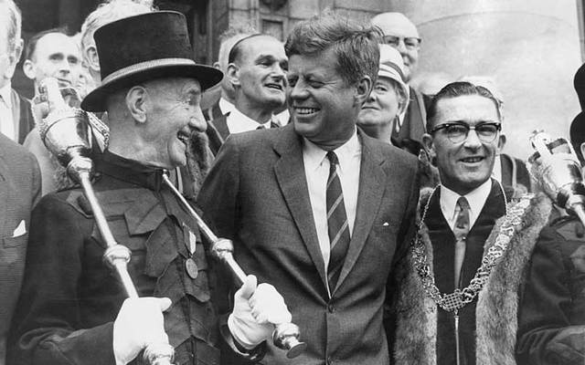 President John F Kennedy with Dublin\'s macebearer Jim Buckley (left) during a visit to Dublin in June 1963.