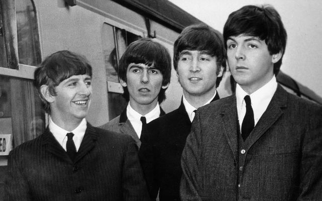 1964: The Beatles in Richard Lester\'s film \"A Hard Day\'s Night.\" (L to R) Ringo Starr, George Harrison, John Lennon (1940 - 1980) and Paul McCartney. 