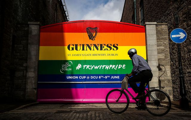 Guinness Storehouse gates painted in Pride colors