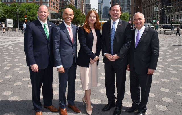Senator Tim Kennedy, Buffalo, Rajesh Rana, Andras House and Belfast Chamber of Commerce, Jayne Brady, Partner, Kernel Capital, Rep. Mike Cusick, Staten Island and Tom DiNapoli, Comptroller, New York State, pictured at NYNB 2018.