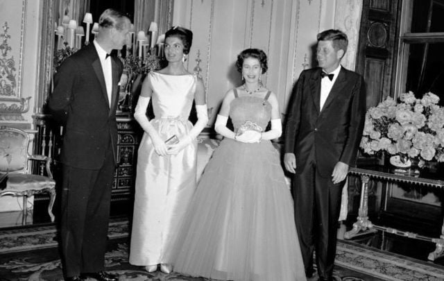 The Kennedys meeting the royals on June 5, 1961, at Buckingham Palace.