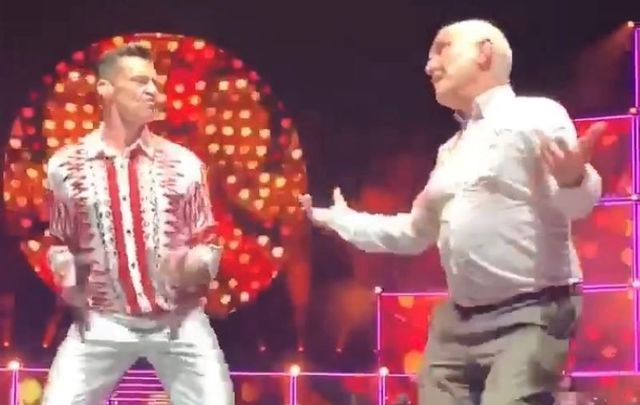 Hugh Jackman and the Irish Tom Jones shared a dance on stage in Dublin on Thursday. 