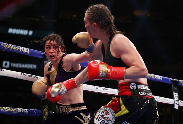 Katie Taylor fighting in Madison Square Garden. 