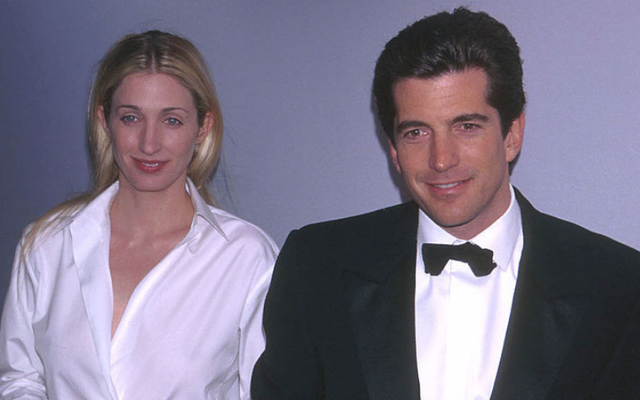 John Kennedy Jr. with wife Carolyn Besset arrives at \"Bright Night Whitney,\" a retrospective celebration of a century of American art at the Whitney Museum in New York City March 9, 1999.