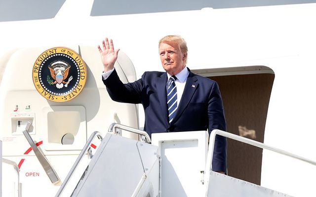The President of the United States disembarking for Air Force One at Shannon Airport in Ireland. 
